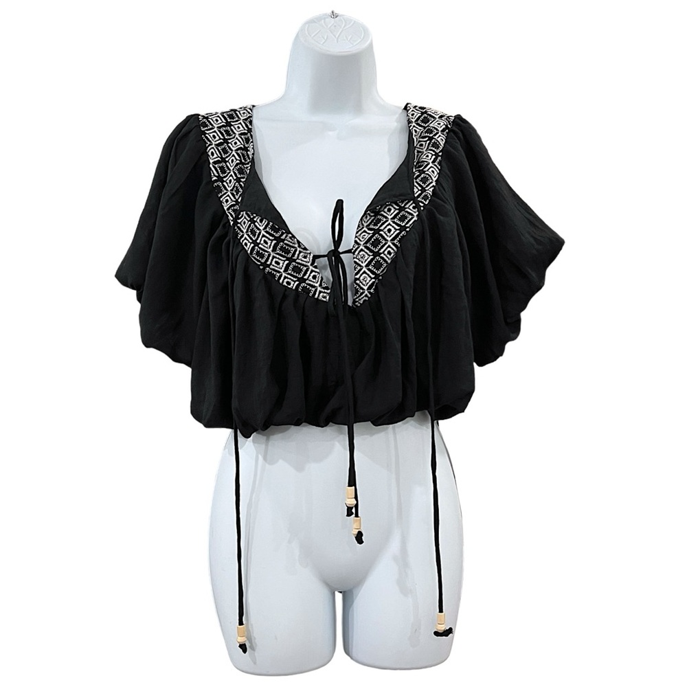 Retro BohoPeasant Blouson Crop Top hippy Blouse - Picture 9 of 9